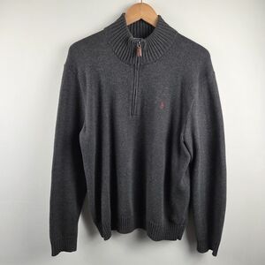 Vtg Polo Ralph Lauren Sweater Mens Large Gray Long Sleeve Pullover 1/4 Zip Solid